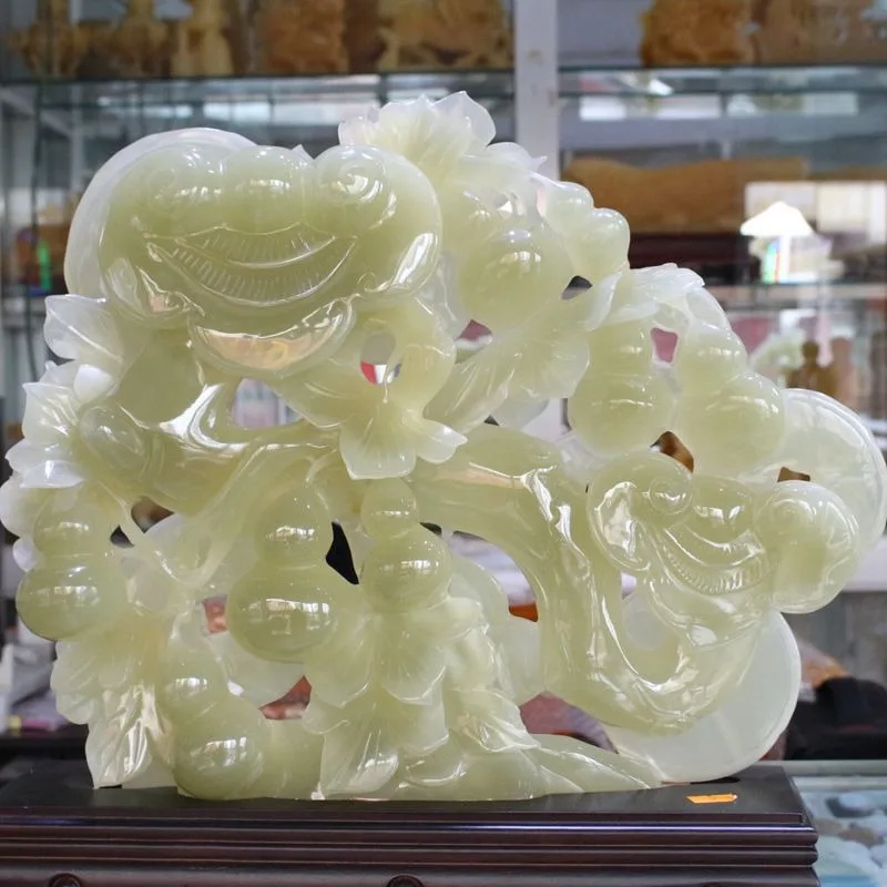 Afghan  gourd Ruyi handicraft jade ornament,  home furnishing living room Fulu jade carving ornament