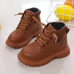 Baywell Spring Kids Boys Fashion Leather Boots Children Girls Warm Soft Bottom Non-slip Running Shoes 1-5 Years