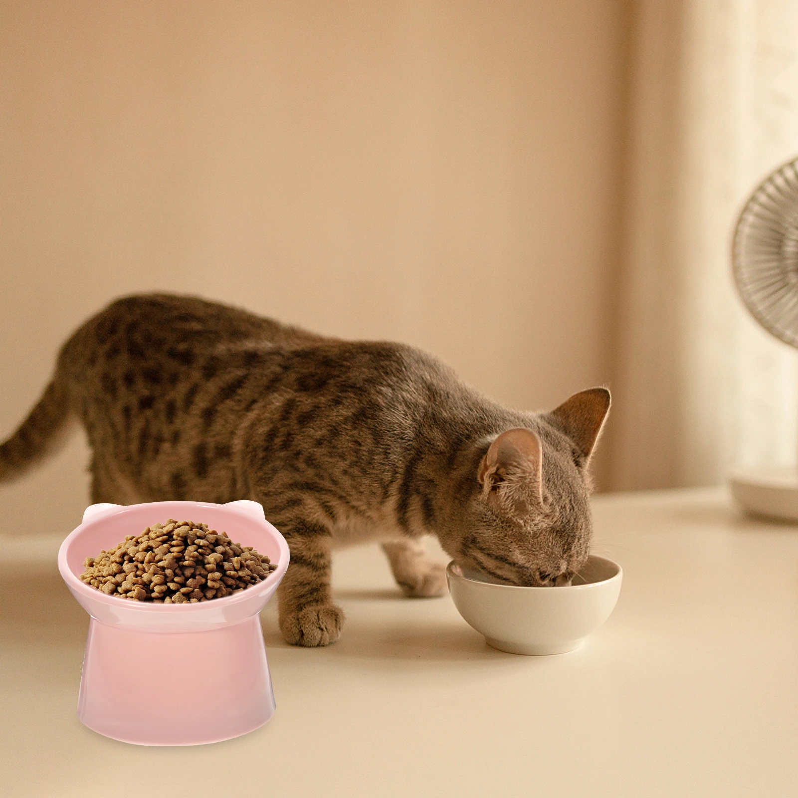 

Elevated Pet Food Bowl Tall Bowls for Cats Dogs Raised Tilted Neck Guard Feeder Slow Eating Rabbit Design Pink Easy Wash Non