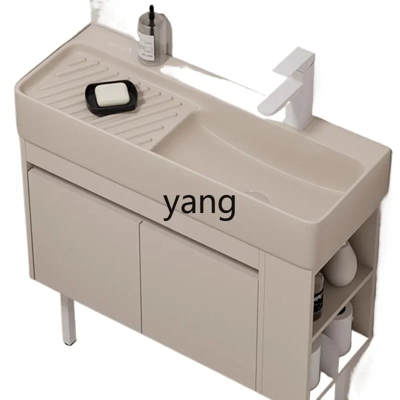 

LH small apartment narrow and long ceramic wash basin floor-to-ceiling solid wood bathroom cabinet balcony laundry basin with