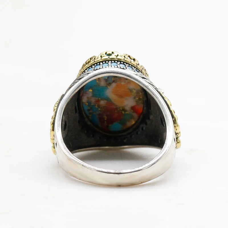 خاتم رجالي من الفضة الإسترليني عيار 925 خاتم عتيق من الفيروز الطبيعي من الفضة الإسترليني مجموعة مجوهرات Türkiye خاتم نسائي