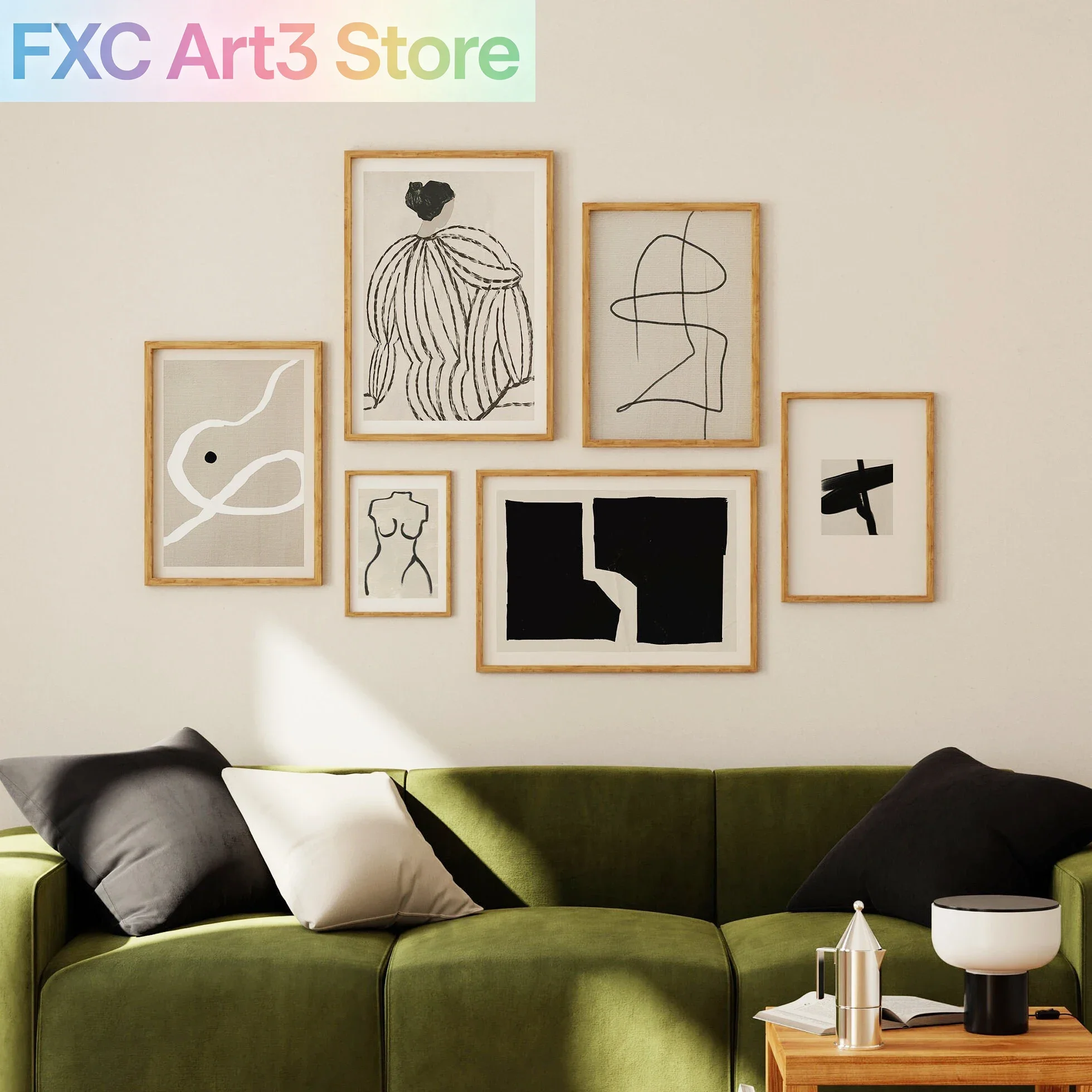 Rahmenloser, moderner abstrakter Kunstdruck auf Leinwand, beige und schwarze Drucke, Retro-Kunst, Wohnzimmer, Heimdekoration, Geschenk