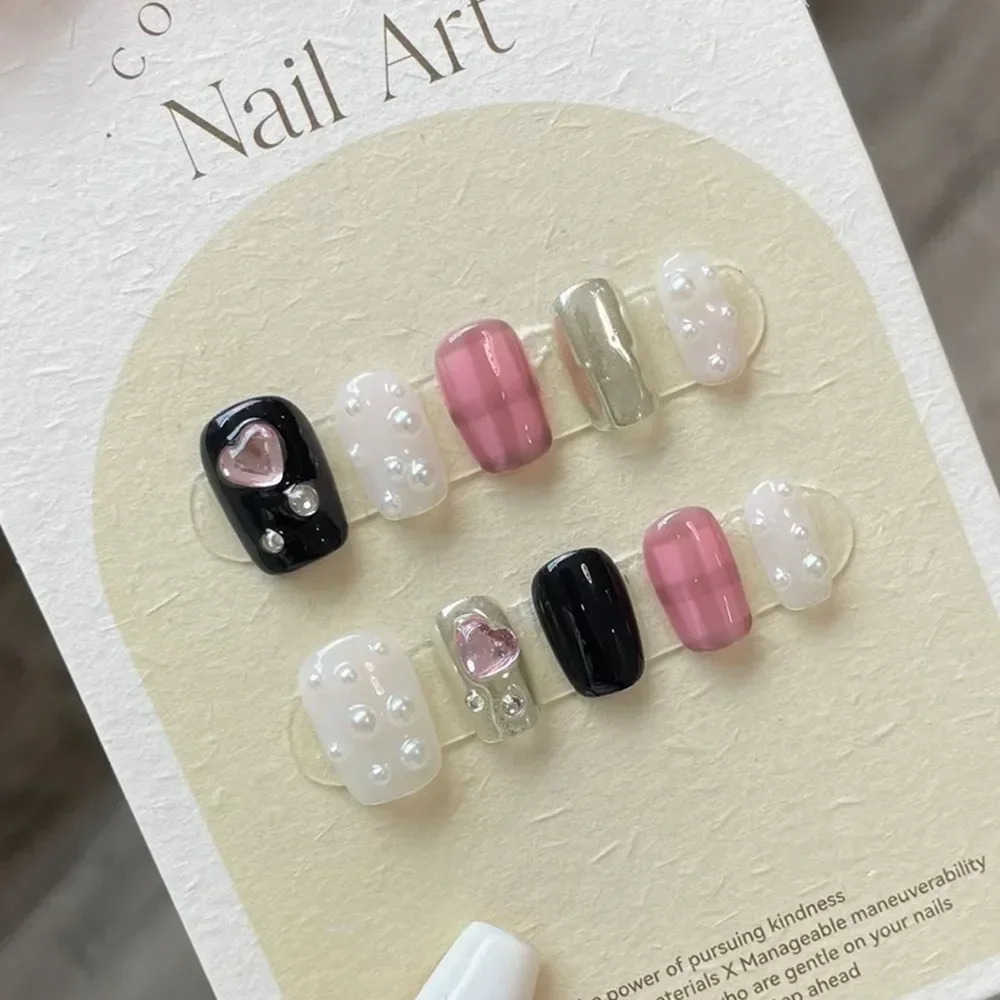 

Handmade Y2k Press on Nails Short Korean Cute Reusable Adhesive False Nails Hand Paint Design Artifical Nail Tips Nail Art Girls