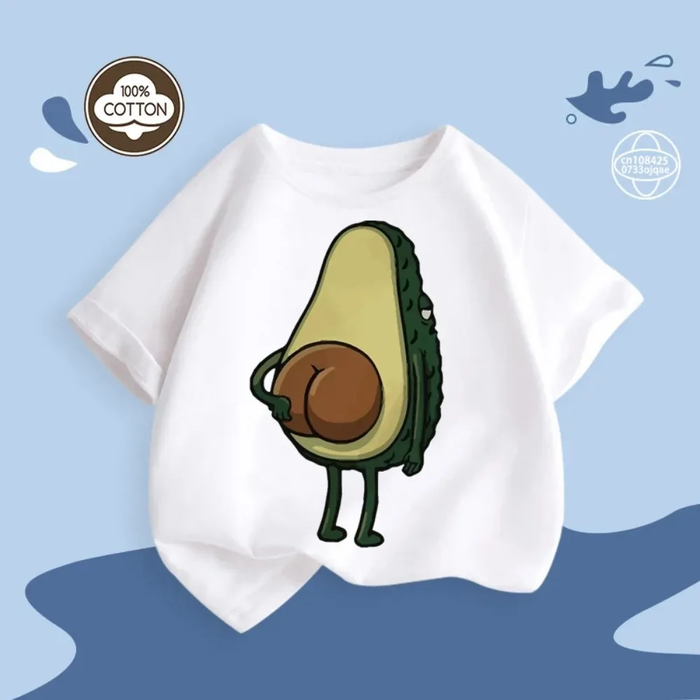 Pure Cotton T-shirt Round Neck Avocado Cartoon Print Summer Short-sleeved Tops for Boys and Girls Casual Children\'s Wear 100-160