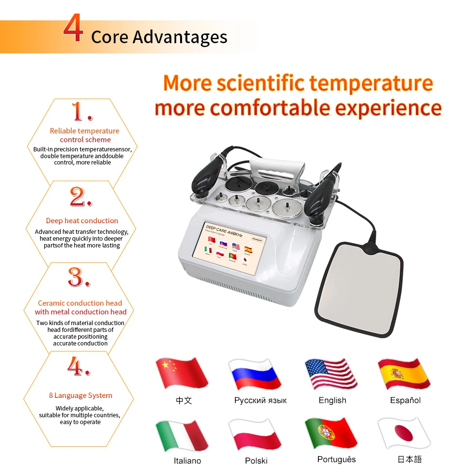 عالية التردد الوجه Indiba 448KHZ مكركرنت الوجه RF مدلك تقنيات العلاج الطبيعي الدافئة CET RET معدات تجميل البشرة