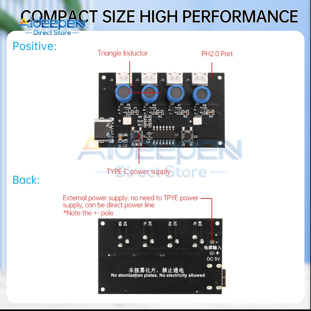 Type-C USB 5V Mini Humidifier DIY Kits Mist Maker and Driver Circuit Board 4 Fogger Atomization Film Atomizer Sheet Oscillating