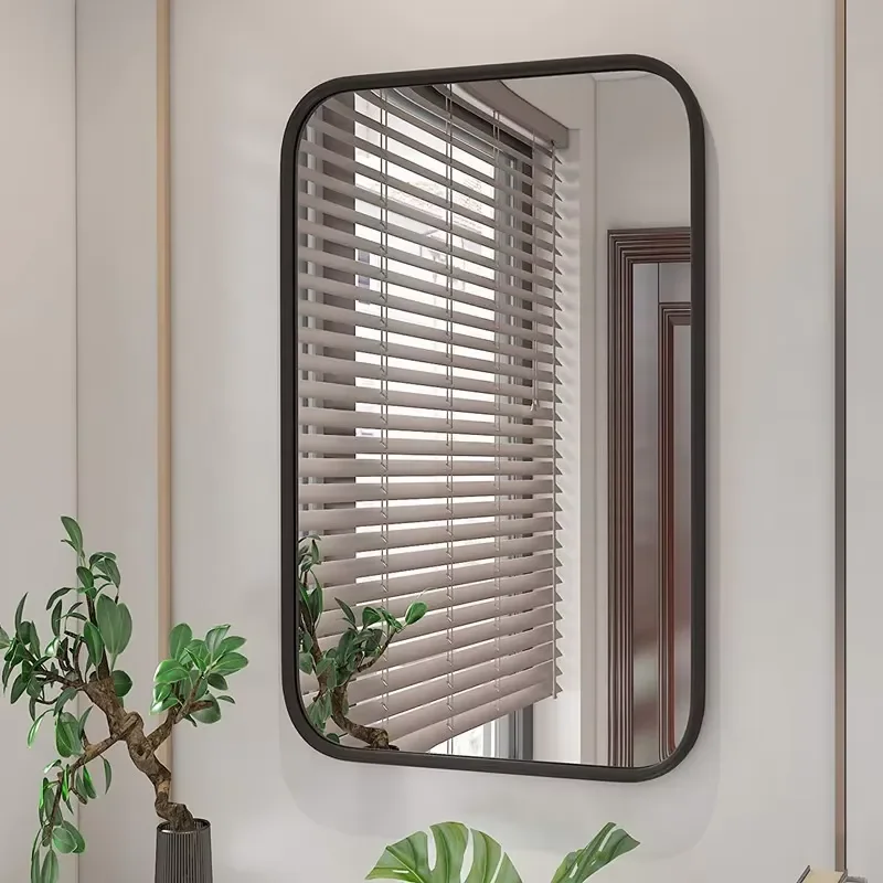 for Black Finish Wall Mounted LED Bathroom Mirror Stainless Steel Brushed Frame Silver Mirror for Home Decoration