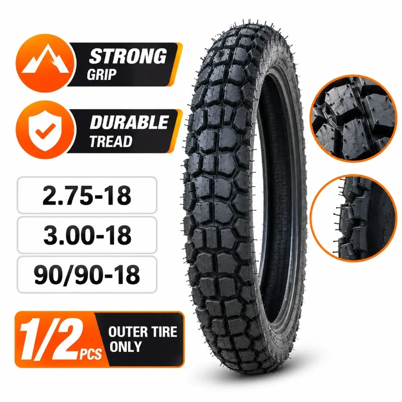 Motorcycle Off Road Tire 2.75-18 3.00-18 90/90-18 Knobby Tread Rubber Tyre 1PC/2PCS Outer Tires Anti Slip Dirt Bikes Replacement