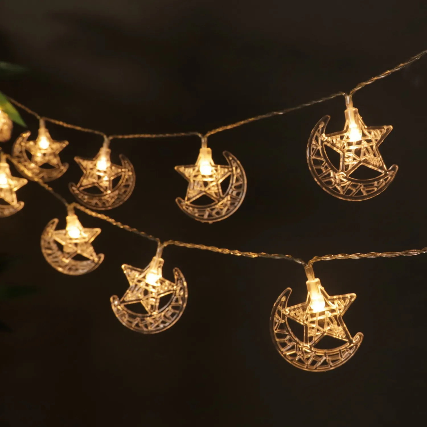 LED Pentagram Moon Light String Battery Box Power Supply 1.5M/3M Bedroom Courtyard Atmosphere Ramadan Decoration Light
