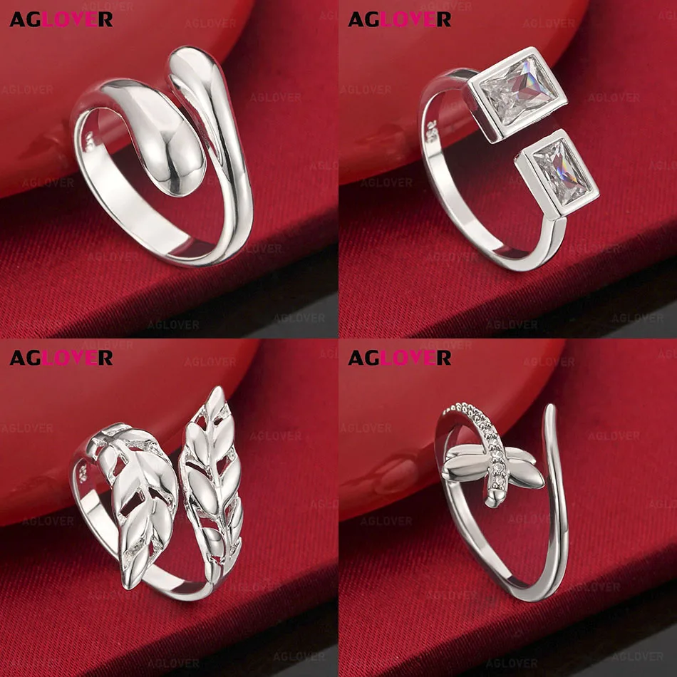 

AGLOVER 925 Sterling Silver Square Zircon Open Ring Exquisite Unique Fashion Women'S Gift Jewelry