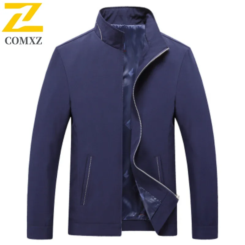 

COMXZ 2025 Mens Jacket Lightweight Stand Collar Windproof Outdoor Golf Office Baggy Coat Lightweight High Fashion Outerwear