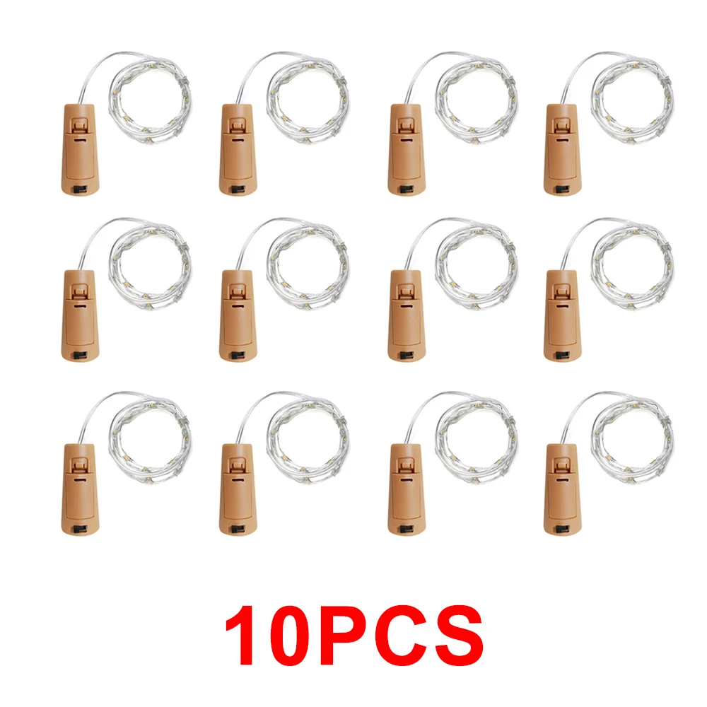 10PCS Bottiglia di vino Tappo di sughero LED Luci della stringa Vacanza Lucine Ghirlanda Albero di Natale Decorazione della festa nuziale 1M 2M 3M Custodia per batteria