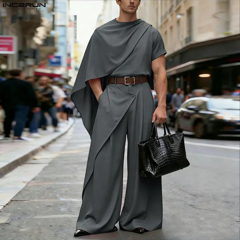 INCERUN Herren-Sets Einfarbige Streetwear Kurzarm-Hemd mit unregelmäßigem Schnitt und Hose Zweiteilige Sets 2026 Lässige Mode Herren-Kombinationssets