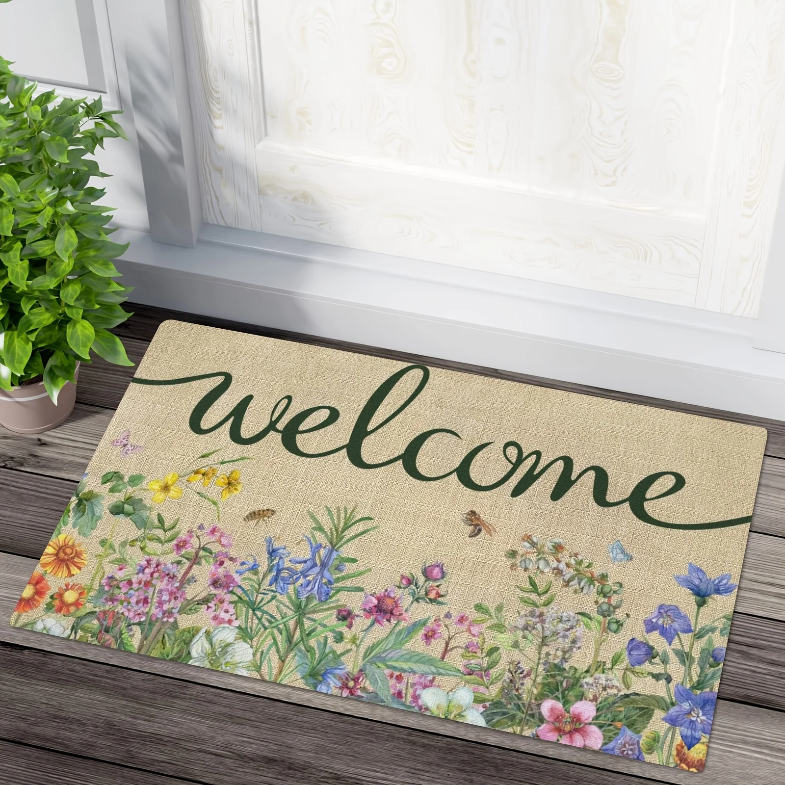 VIKAMA Vintage Floral Entrance Doormat Hallway Welcome Decorative Rug Hard Wearing Easy Clean Entryway Foot Mat Home Decor