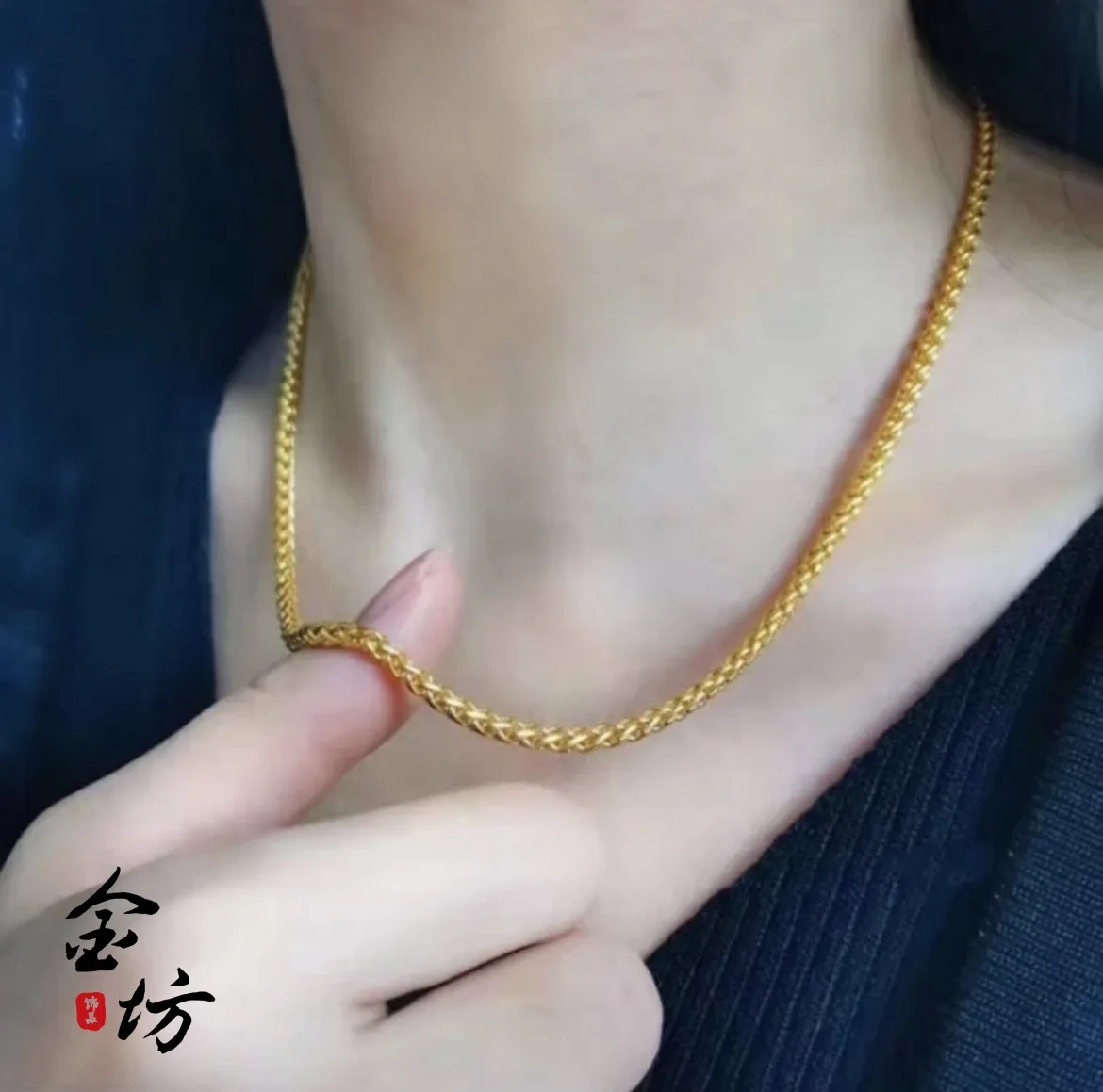 

Luxury 24K 9999 Pure Gold real gold Women's Small Fish Buckle Wheat Ear Necklace Bracelet