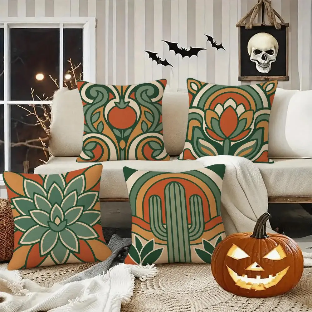 Botanical Halloween Gift Cushion Cover Halloween Rustic Throw Pillow Covers, Cute Ghost Pumpkin Maple Leaf Cushion Covers