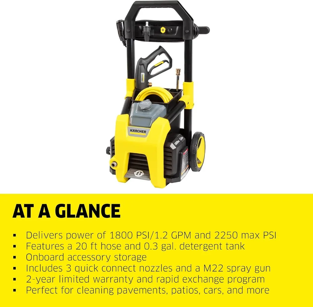 K1800PS Max 2250 PSI Electric Pressure Washer with 3 Spray Nozzles - Great for cleaning Cars, Siding, Driveways, Fencing