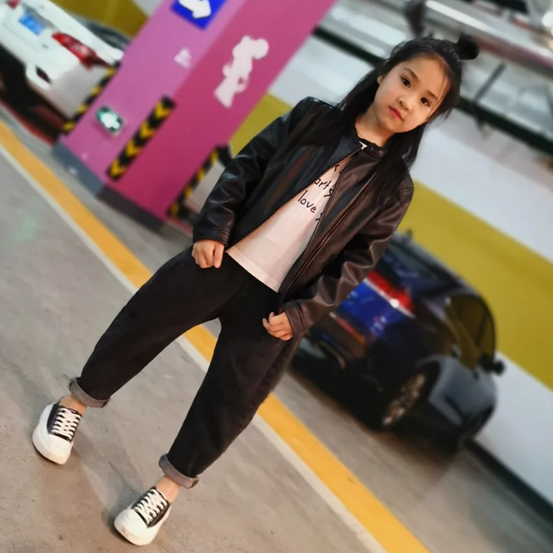 سترة دراجة نارية من جلد البولي يوريثان لربيع وخريف 2025 من عمر 1 إلى 10 سنوات للأطفال ملابس خارجية للفتيات الصغيرات معطف للأطفال الرضع والبنات ملابس المنصة #3