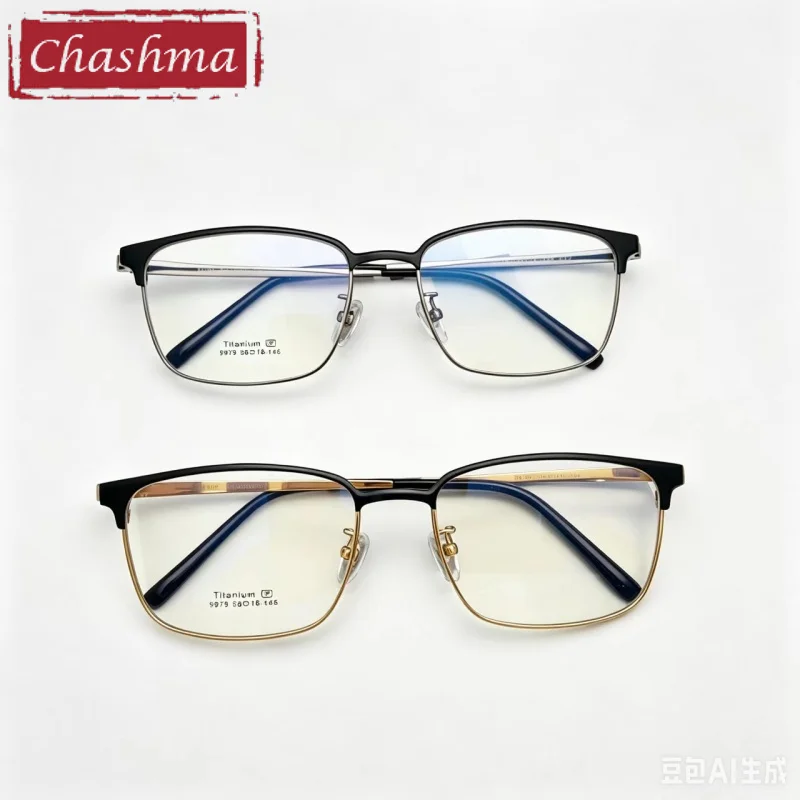 Chashma Prescription Glasses Men Pure Titanium Optical Blue Light Block Progressive Lenses Eyewear Wide Spectacles for Men Frame