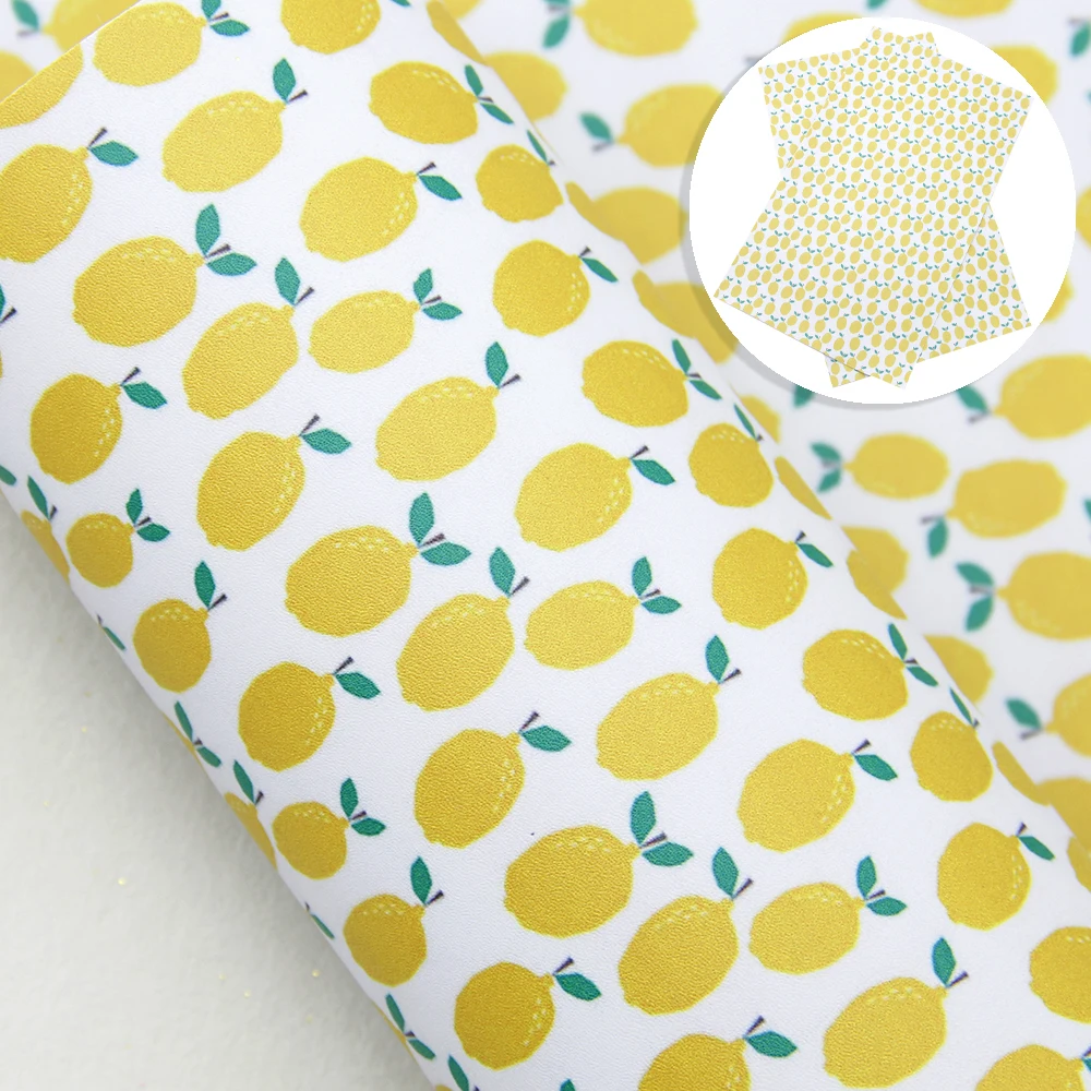 Fruit lemon Peach Pineapple Printed Smooth Faux Leather Sheets Synthetic Vinyl DIY Handbag Bows Supplies Making Material,1Yc9859