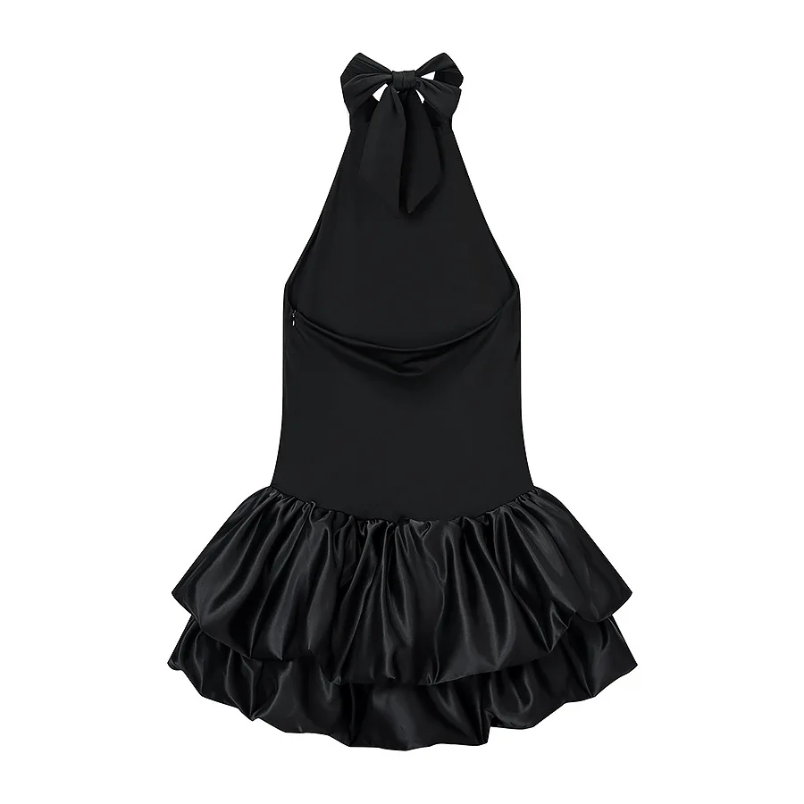 Elegantes Einfarbiges Neckholder-Minikleid mit Rückenausschnitt, Süßer Verzierter Stufenrock mit Rüschen, Damenkleid für Abendpartys, Club und Abschlussball – Detail 10