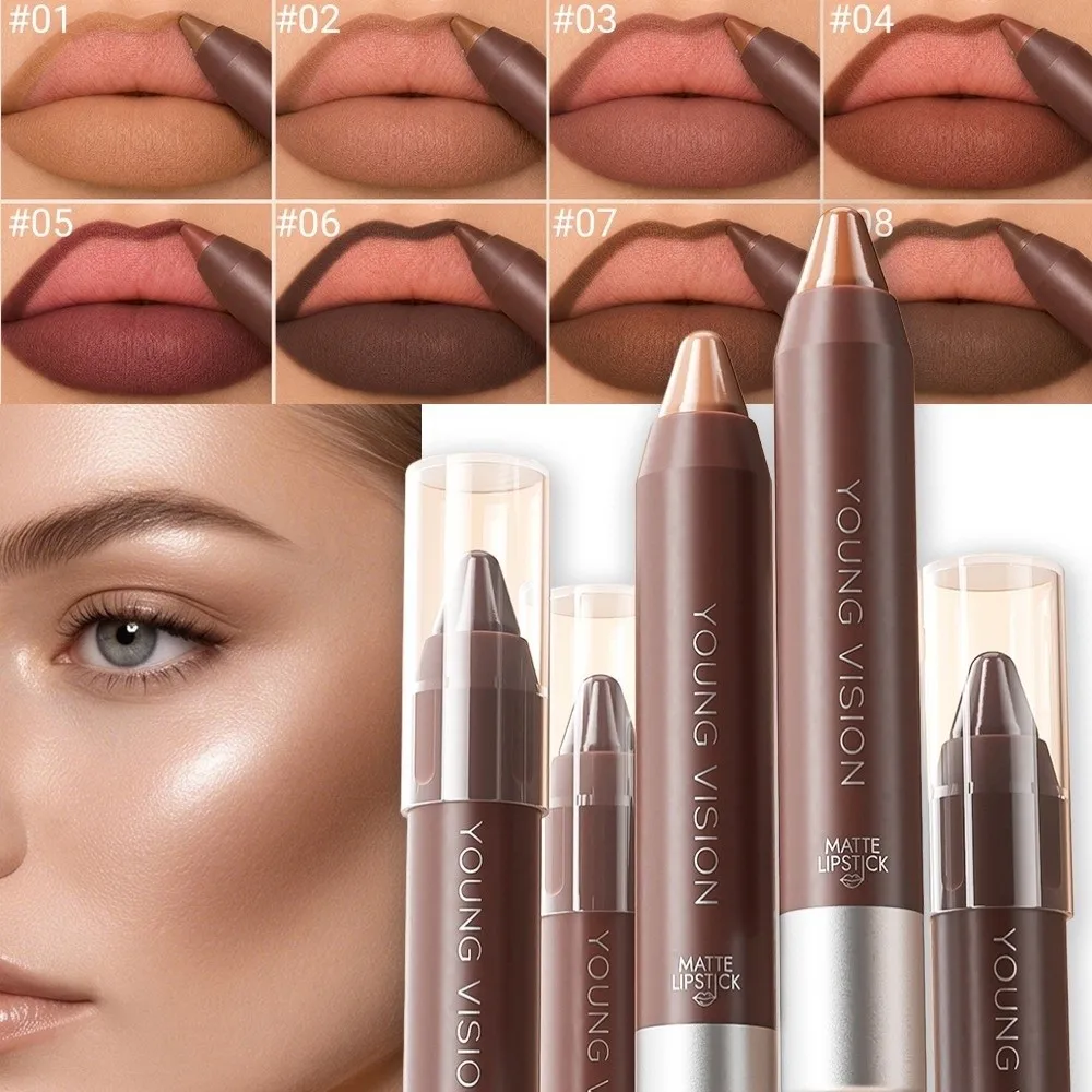 Chocolate Tone Matte Lip Liner Pencil Non-stick Cup Long Lasting Lipstick Pen Soft Velvet Waterproof Lip Contouring Pencil
