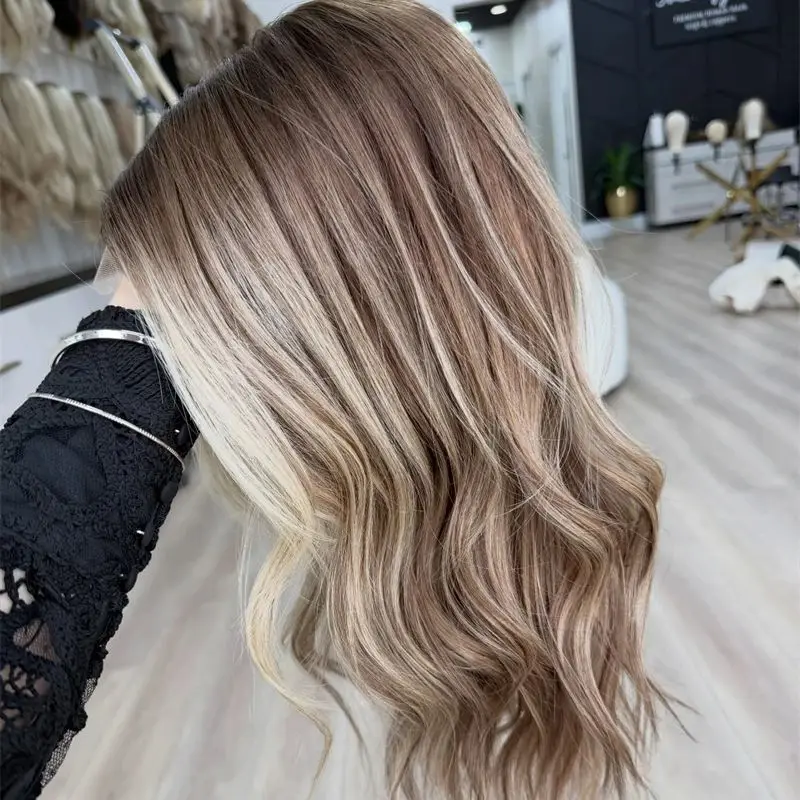 

Синтетический парик с HD-кружевом 13x4, омбре коричневый с блонд-оттенками, с натуральной линией роста волос, маленький/большой размер, предварительно проработанная линия роста волос