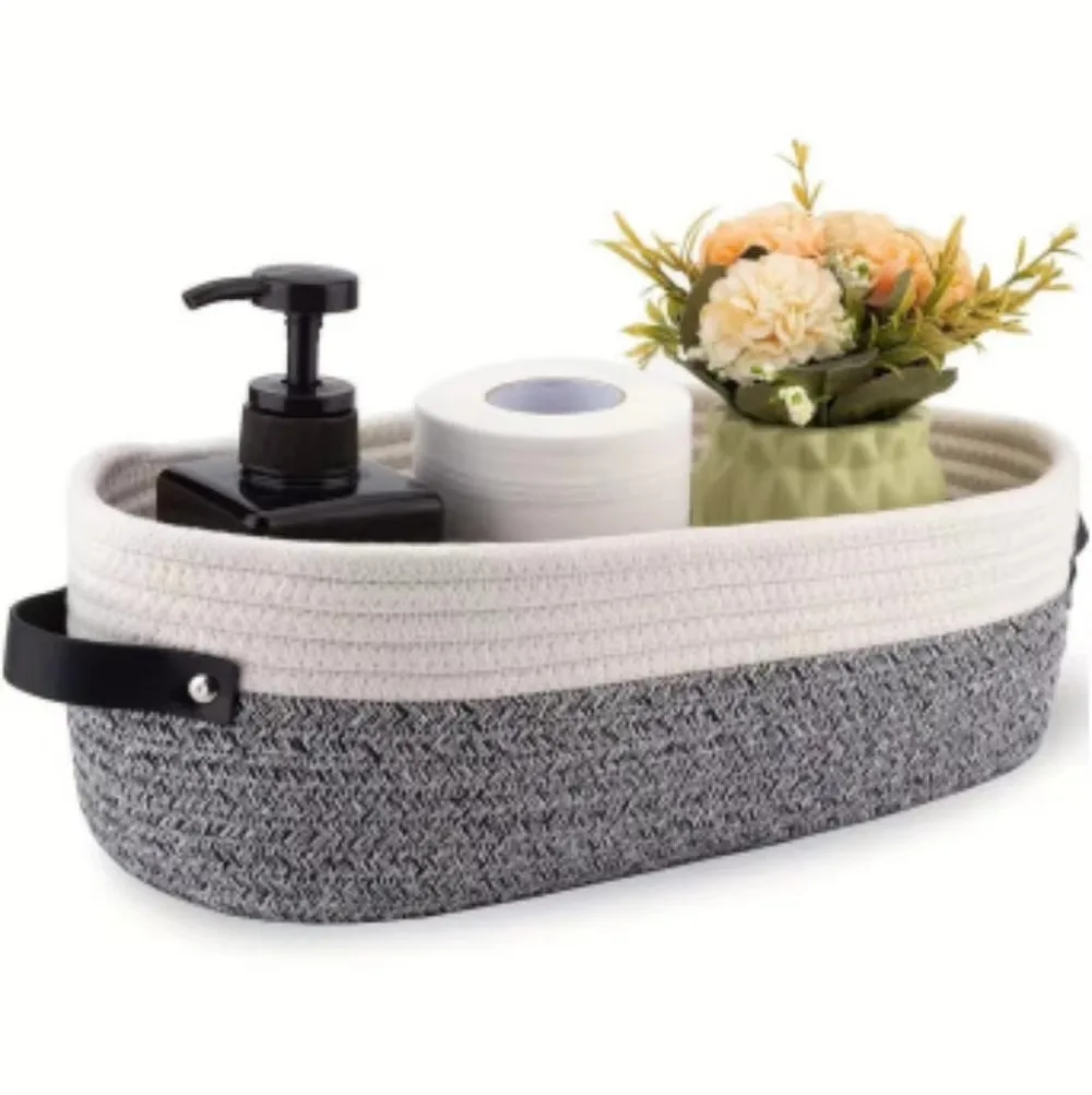 

Oval Woven Storage Basket with Dual Handles Versatile Basket Bathroom Essentials Holder Home Sundries Toy Fruit Organization