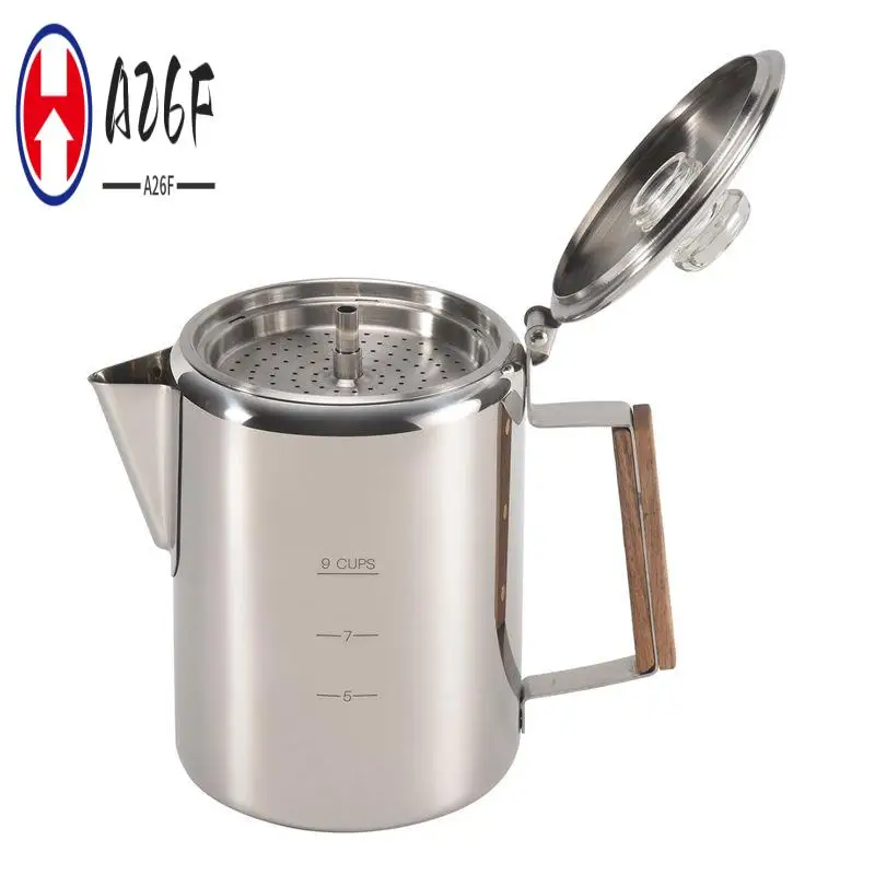 

A26F-Coffee Percolators Stovetop For Camping, Percolator Coffee Pot Stainless Steel Coffee Maker Camping Home 9 Cup