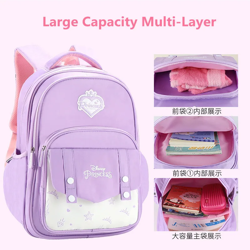 Disney Princess Girls School Bag Middle Primary Student Shoulder Orthopedic Backpack Large Capacity Kids Gifts Mochilas Escolare