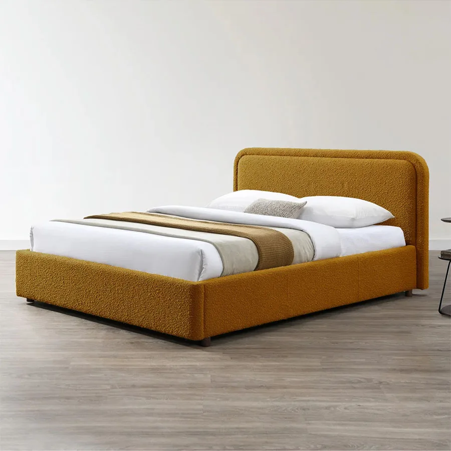 #Italian minimalist master bedroom fabric bed French cream wind granular lamb wool double bed Nordic light luxury princess bed