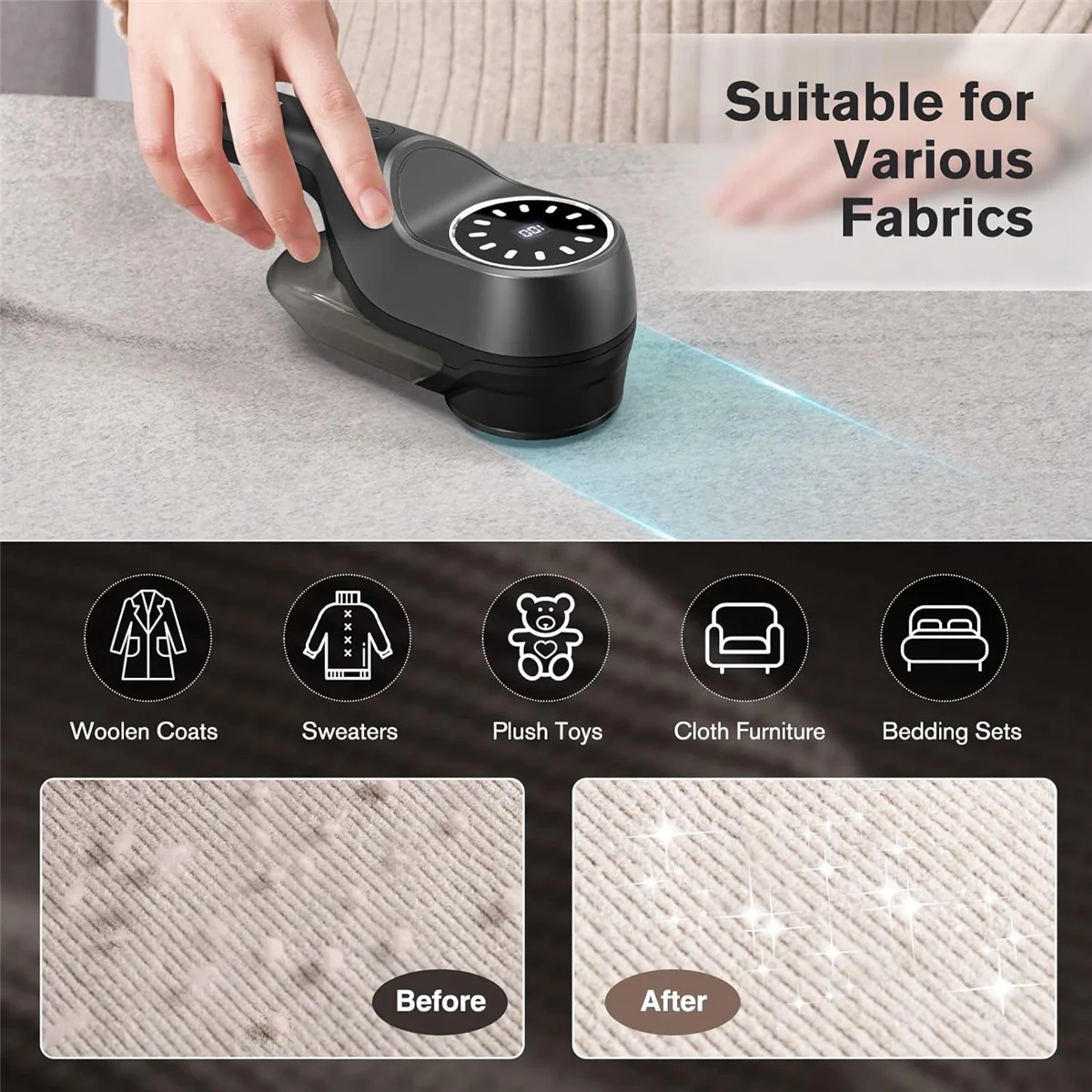 Fabric Shaver, Electric Lint Remover for Clothes Furniture, Rechargeable Lint Shaver with 2 Speeds 3 Replaceable Blades