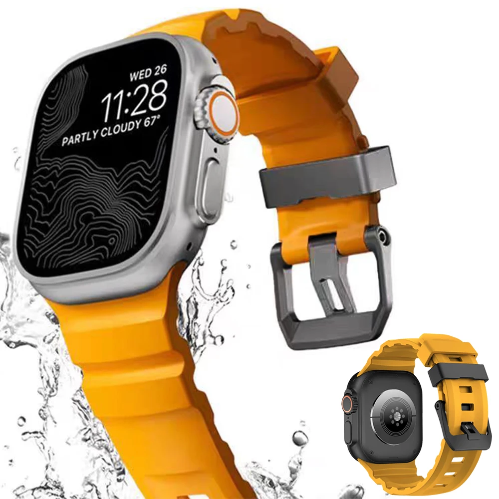 

Trail Silicone Strap for Apple Watch Ultra 2 49mm 46mm 45mm 44mm 42mm Sport Bracelet Wristband for iWatch 10 9 8 7 6 5 SE Strap