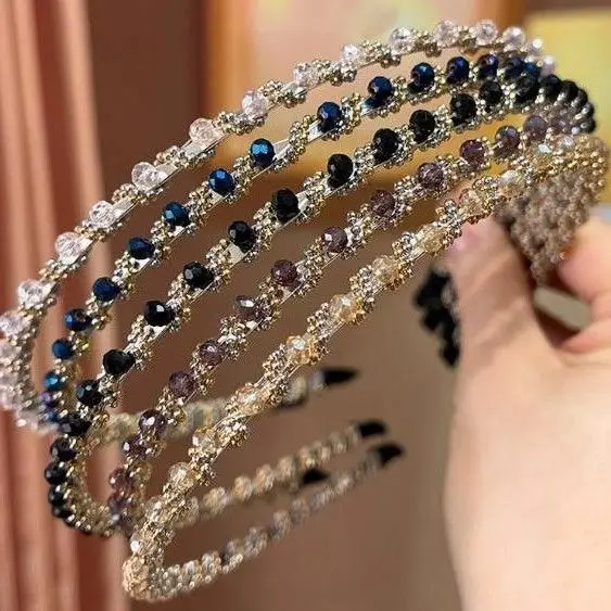 

Новая корейская модная женская заколка для волос с кристаллами и стразами, популярная в интернете, милая, универсальная, красивая, нескользящая повязка на голову