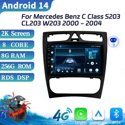 Car Radio Android 14 For Mercedes Benz C Class S203 CL203 W203 2000-2004 Wireless Carplay Navigation 4G GPS Touch Screen Stereo