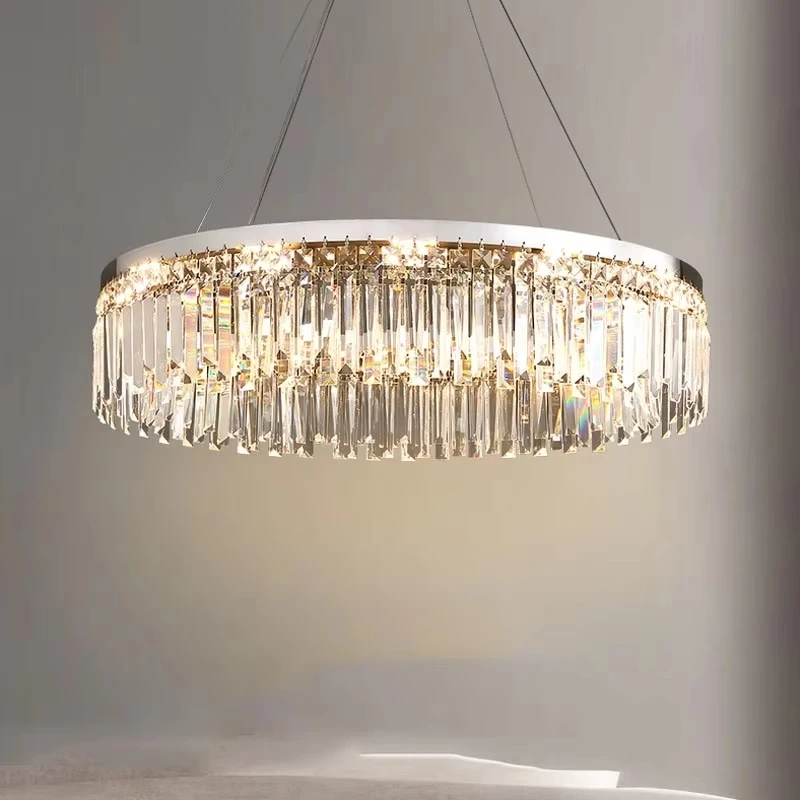 

American Modern Crystal Pendant Lighs Luxury Home Decoration Loft Bedroom Dining Living Room Ceiling Chandelier LED Ring Light