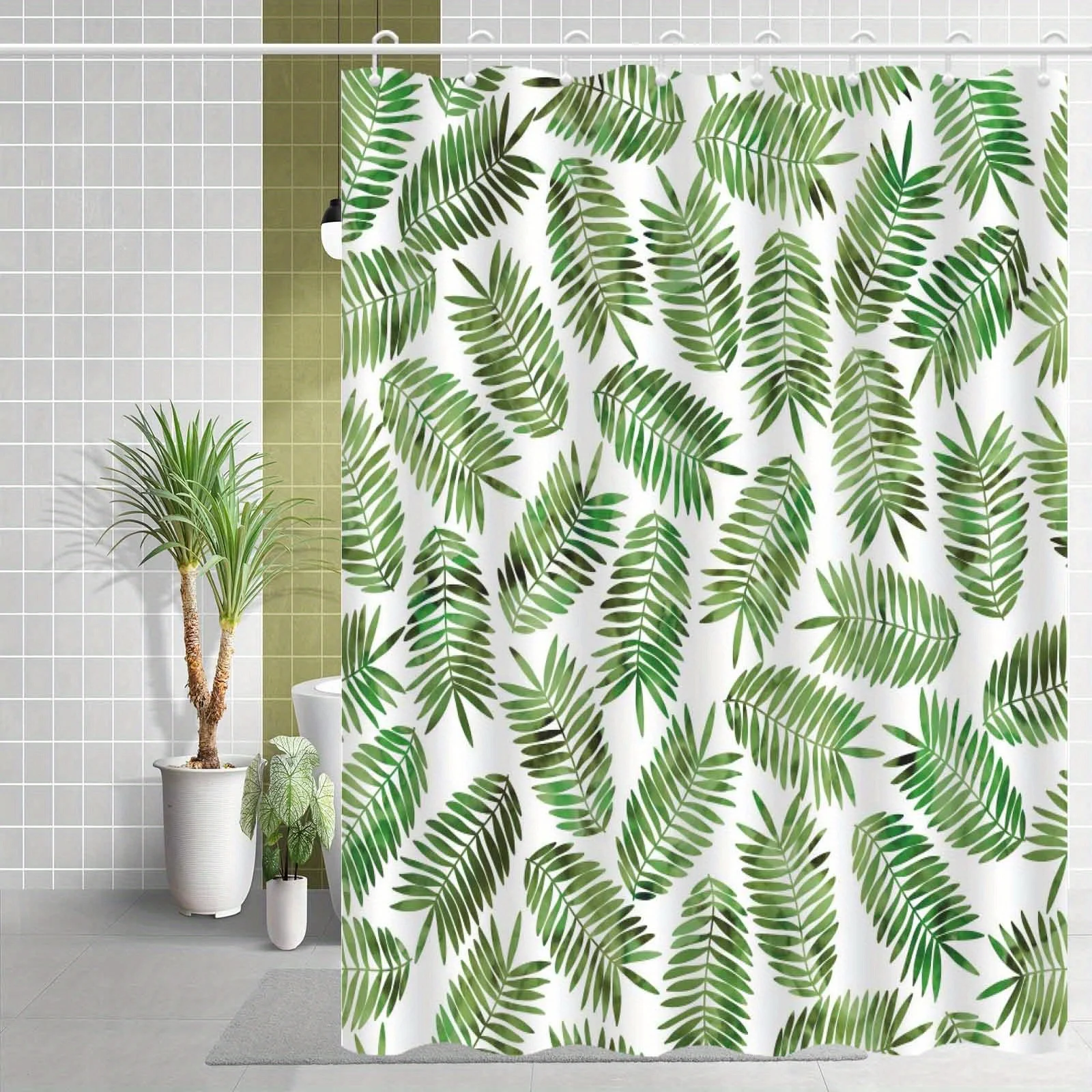 

1 шт. минималистичная скандинавская зеленая занавеска для душа с листьями растений, высококачественная элегантная занавеска для ванной комнаты, узор украшения ванной комнаты