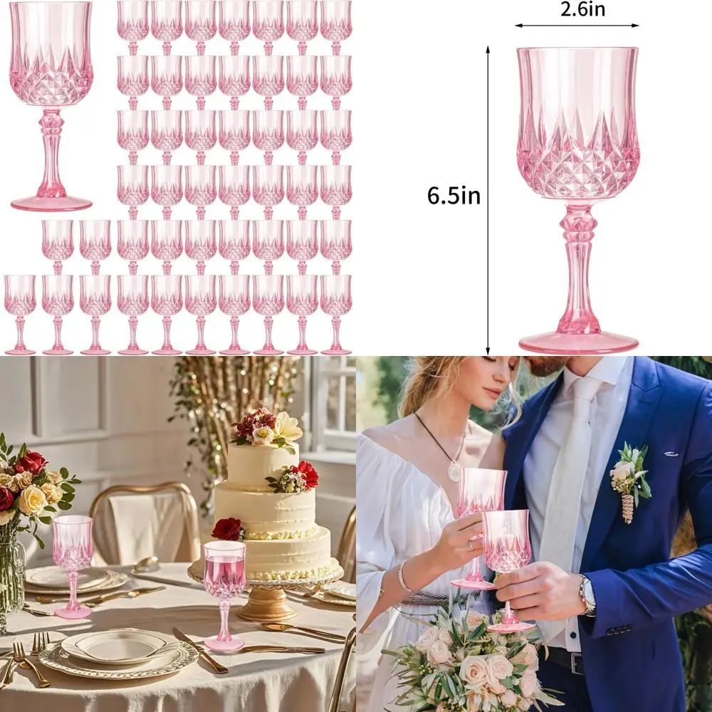 

Розовые пластиковые бокалы для вина на ножках — 48 упаковок стаканов для питья для свадеб, вечеринок и больших мероприятий