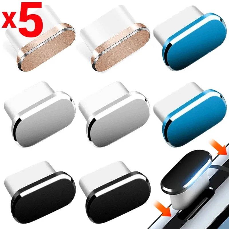 5/1Pcs Metal Type-C Dust Plug USB Charging Port Protector Anti-dust Plug Cover Cap for Samsung Huawei Xiaomi Phone Dustplug Caps