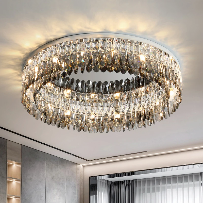 

Postmodern Ceiling Light New Living Room LED Crystal Surface Mounted Fixtures Simple Atmosphere High-end Round Home Bedroom Lamp
