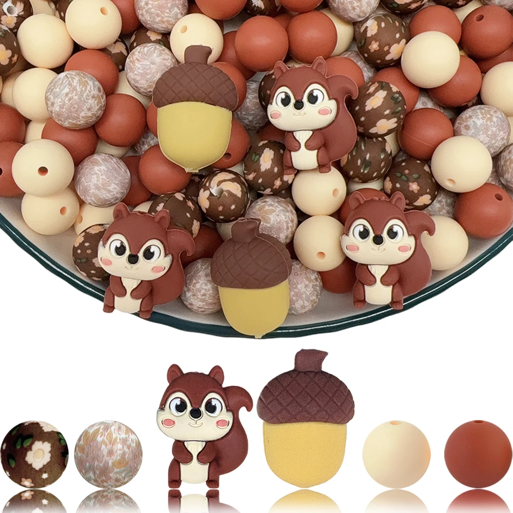 25/34PCS Cute Squirrel Silicone Bead Set, Perfect for DIY Handmade Crafts Such as Keychains, Necklaces, Bracelets, Etc
