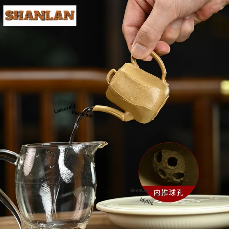 65 مللي الجمالية ييشينغ الأرجواني الطين أباريق الشاي اليدوية سداسية الخيزران وعاء صغير الخام الخام الخام رقيقة قسم الجسم غلاية الطين Zisha طقم شاي #6