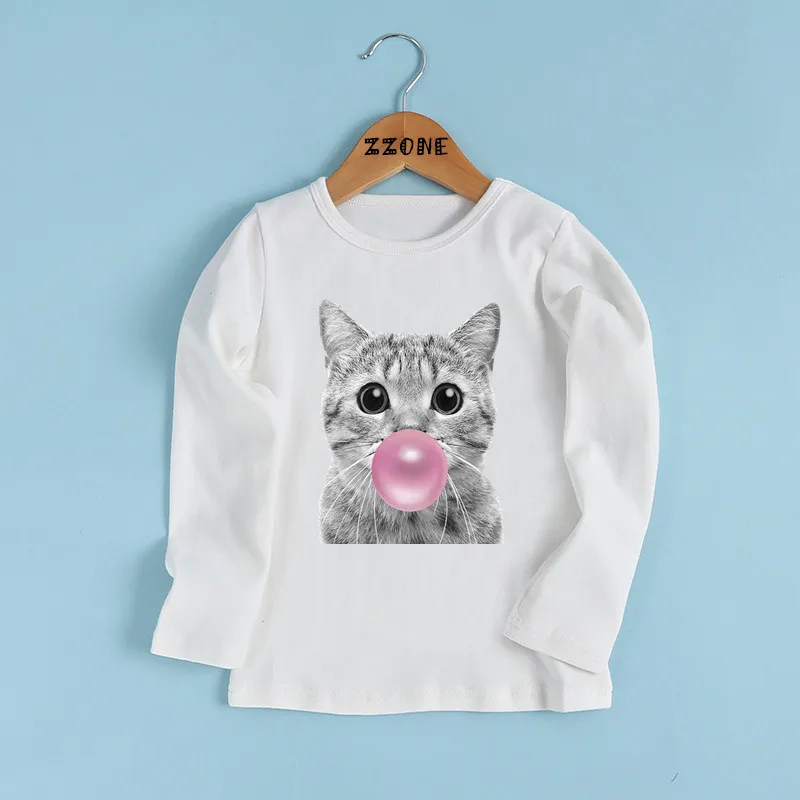 

Bubble Gum Animal Cat Pug Bulldog Print Kids T shirt Funny Children Clothes Autumn Baby Boys Girls Long Sleeve T-shirt,LKP5838