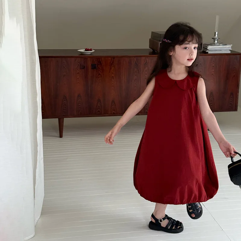 

Summer Children's Cotton Dress Girls European and American Dress Simple and Cute Doll Collar Vest Dress for Kids 2-16Y