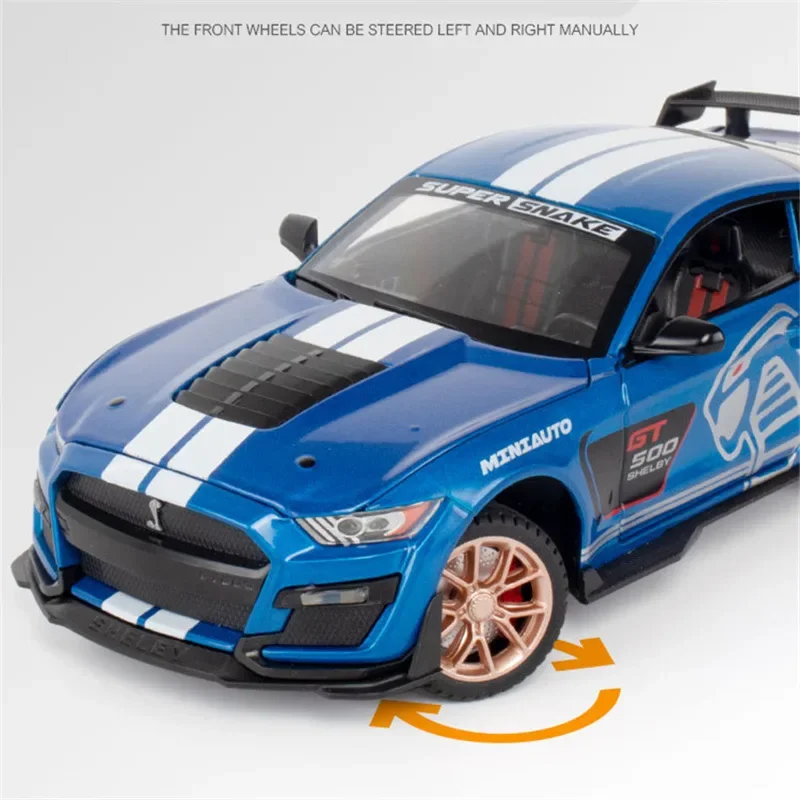 1/32 Ford Mustang Shelby GT500 Alloy Sports Car Model Diecast Metal Car Model Simulation Sound and Light Collection Kid Toy Gift