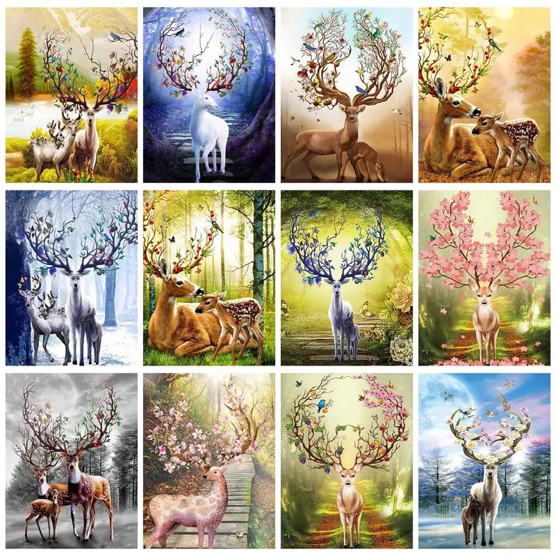 

PhotoCustom Diy Paint By Numbers Beautiful Deer With Frame Pictures By Numbers Home Decor For Adults Animal Wall Art