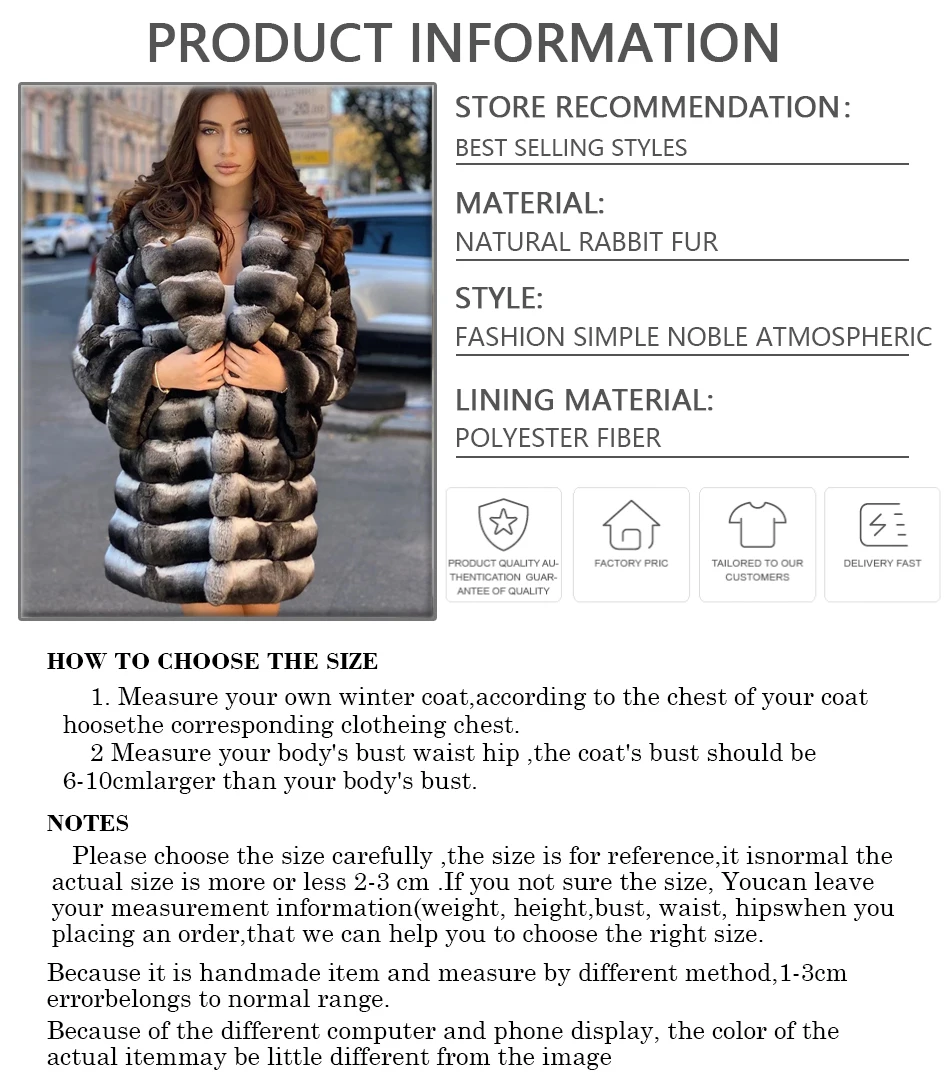 Fur Coat Women Natural Chinchilla Rex Rabbit Fur Coat Mid-Length Best Seller Warm Winter Jackets Female