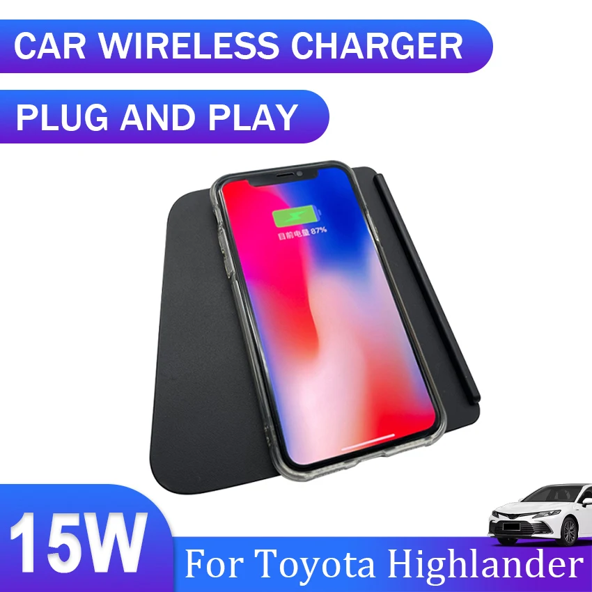 15W Car QI Wireless Charger Charging Plate Mobile Phone Holder Accessories For Toyota Highlander 2015 2016 2017 2018 2019 2020