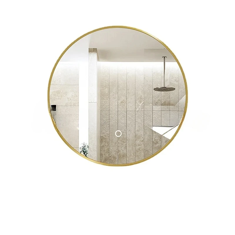 Gold Frame Smart Bathroom Mirror Light No Fog Bluetooth Metal Bathroom Mirror Round Illuminated Espejo