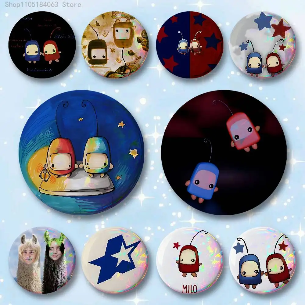 Game I-Ilomilo Red Ilo Blue Milo Badges 25 32 44 58 75 mm Round Cosplay Pin Bag Decor Fans Collect Friends Gifts Brooch Souvenir